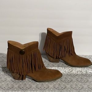Sbicca, fringed, suede leather booties.